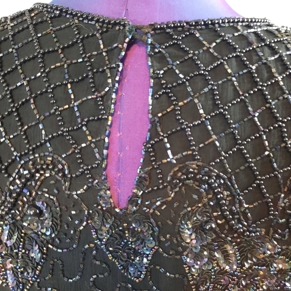 Justine Todd Silk Evening Beaded Blouse Black Size Medium Women's - Picture 9 of 15